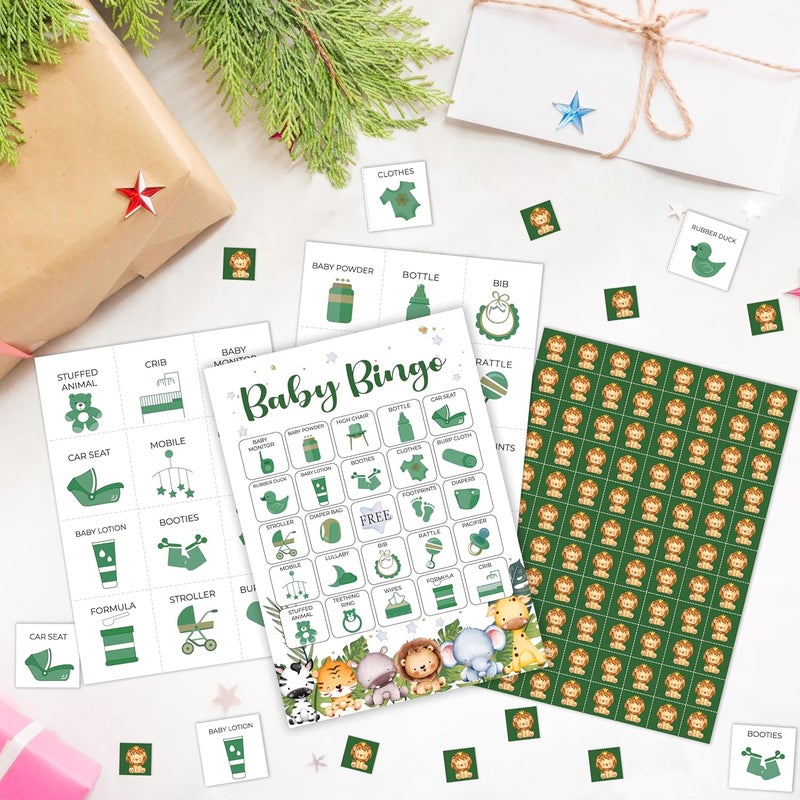 Mueddur Baby Shower Bingo Card, Jungle Safari Bingo Set For Adults Large Group Family, Gender Neutral Baby Shower Game, Wild Animals Bingo Kit For Gender Reveal Party, Holiday Games For 24 Players -11 - Image 3
